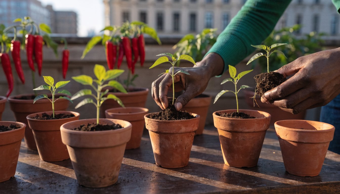 Plantar chiles en maceta en el balcón de casa